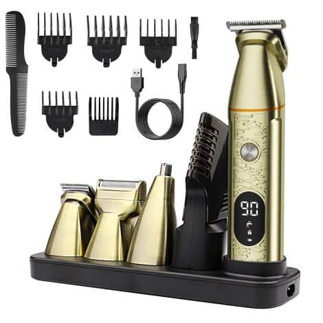 PAISHENKEJI Gold Hair Clipper & Beard Trimmer – All-in-One Rechargeable Barber Set with Shaver Head.