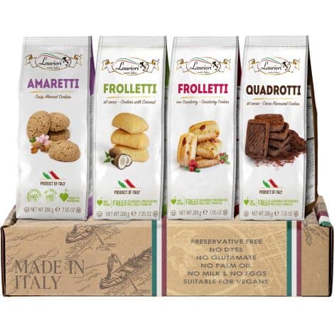 Italian Cookie Gift Box – 4-pack – Christmas Cookies from Italy – Amaretti, Frolletti, Quadrotti – Assorted Sampler.