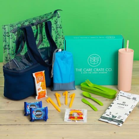 Picnic Care Crate: A mix of 8 delightful picnic essentials – snacks, food, drinkware. From The Care Crate Co.