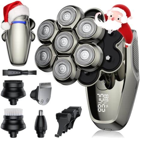 VYLTO 7D Bald Head Shavers: 5-in-1 Electric Razor Kit, Waterproof, LED Display, Easy Charging, USA.