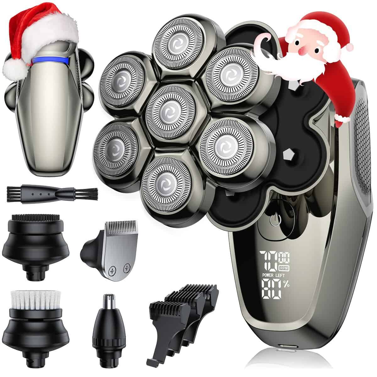 VYLTO 7D Head Shavers for Bald Men, 5-in-1 Electric Razor Men's Grooming Kit, Upgrade Waterproof Wet/Dry Anti-Pinch Head Shavers for Bald Men, LED Display Type-C Charge Detachable Head Shavers for Men