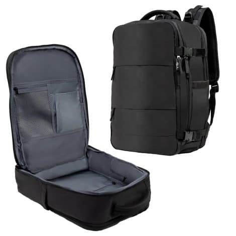 Travel Backpack “American Made” with Shoe Compartment, Fits 15.6″ Laptop, USB Charging Port.