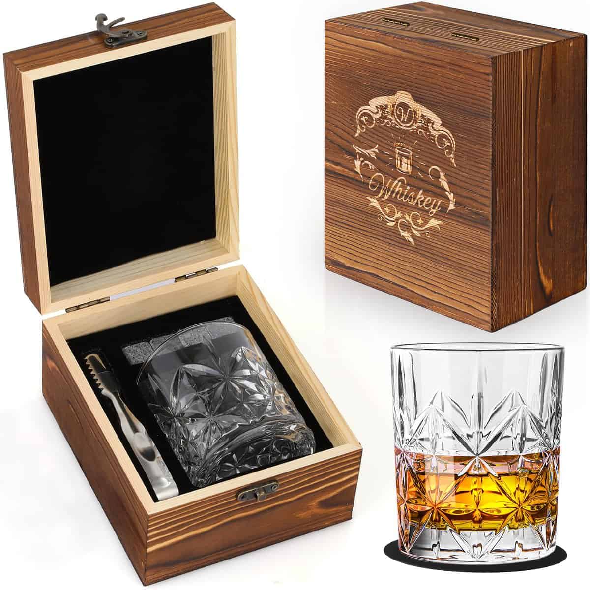 EBGRF Whiskey Glasses - Whiskey Stones Gift Set - Granite Chilling Whiskey Rocks, Scotch Bourbon Whisky Glass Gift for Men, Best Drinking Gifts for Men Dad Husband Birthday Father's Day Groomsmen Gifts