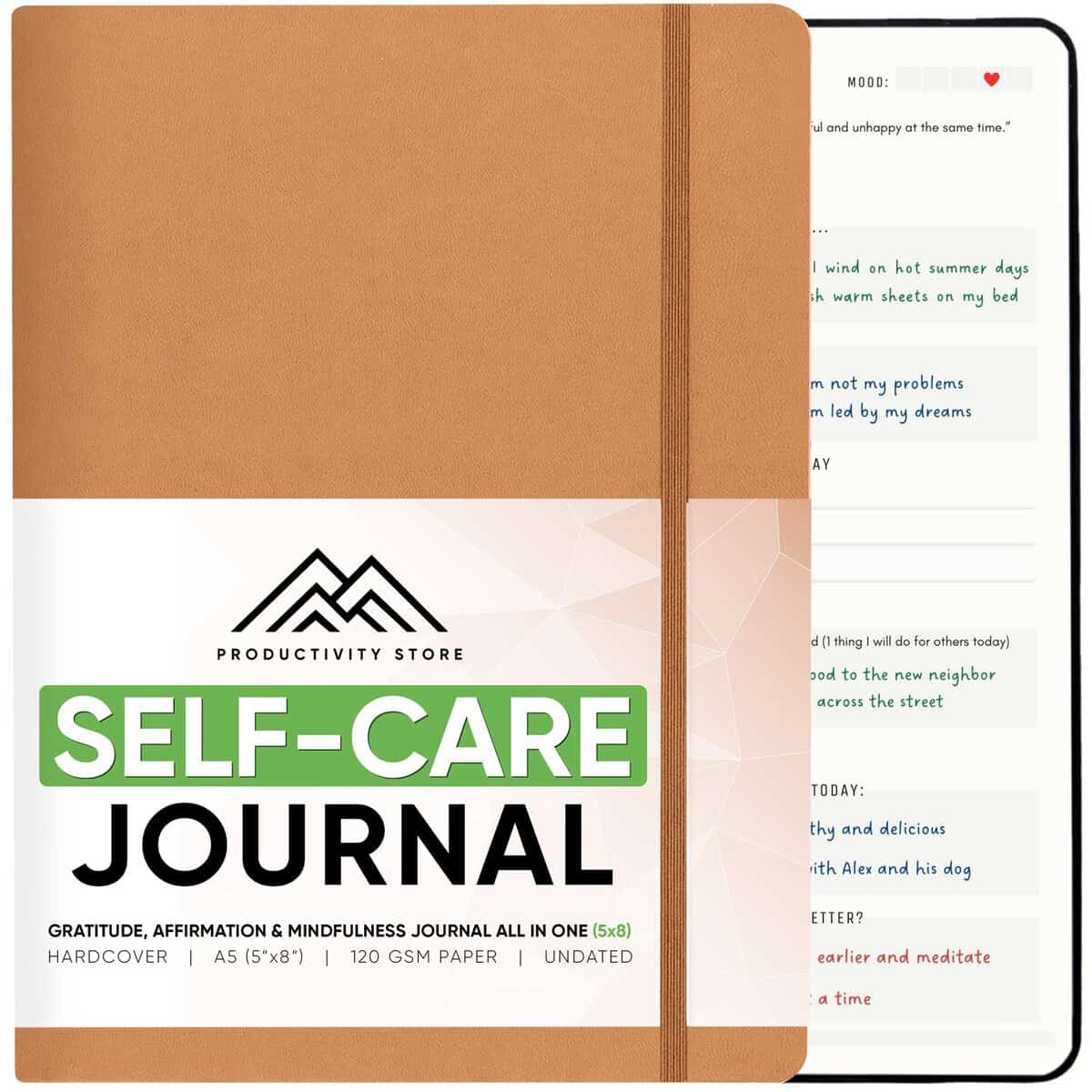 PRODUCTIVITY STORE Gratitude Journal & Self Care Journal - Guided Journal, Mindfulness Journal & Mental Health Journal All-In-One - Premium Daily Journal For Women & Men - A5 5.8" x 8.3" - Leather