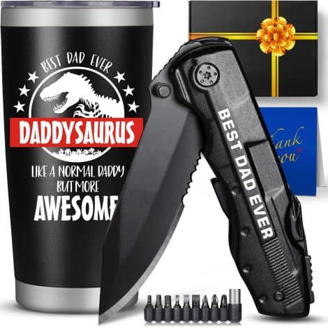 ONEAGE Dad Gift Set – Perfect Presents for Your Awesome Dad – Father’s Day Tumbler Multitool Knife Combo