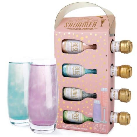 Sparkling Cocktail Shimmer Set to stylishly enhance your Champagne, Prosecco, or fizzy drinks. Includes 4 fruity flavors.