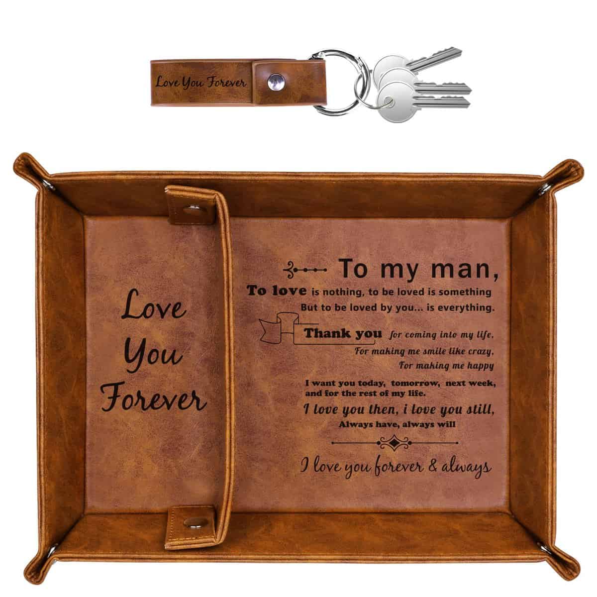 ZAPUVO PU Leather Tray and Keychain, Unique Gifts for Christmas Xmas for Him Boyfriend from Girlfriend, Gifts Ideas for Husband Anniversary from Wife, Sentimental Gift for Him Birthday Valentines Day