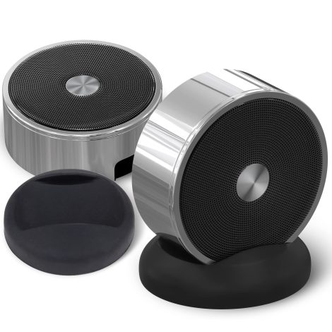 Chrome Dual Pairing Bluetooth Speaker Set: Portable, Wireless, Hi-Fi, Indoor/Outdoor, Perfect for Home, Pool, Party, and Travel.