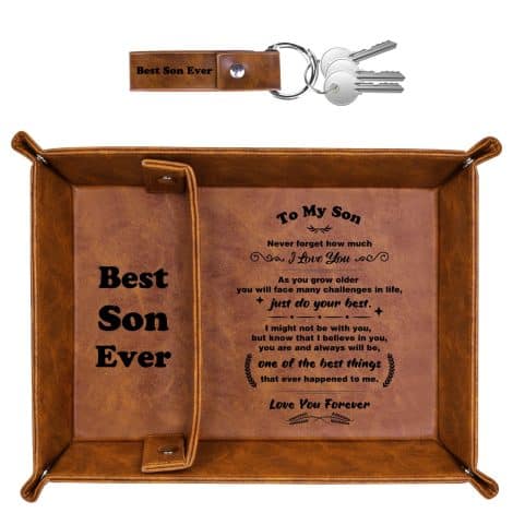 “ZAPUVO Son’s Best Leather Tray and Keychain Gift Set – Perfect Christmas or Birthday Present!”