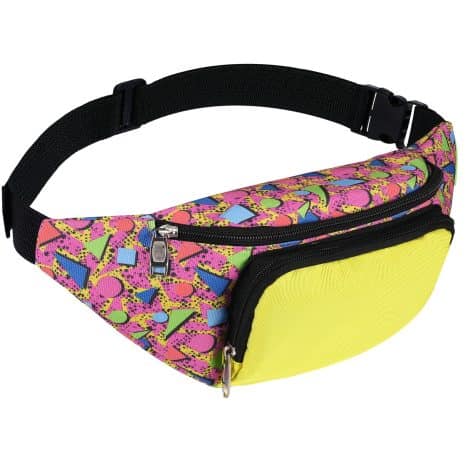 Stylish Color 80s Retro Neon Fanny Pack: Hands-free waist bag perfect for holiday, festival, and 80s theme parties.