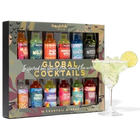 Thoughtful Mixers: Worldly Cocktail Kit, Plant-Based, Margarita, Moscow Mule & More Flavors, 12-Piece Set (Alcohol-Free)