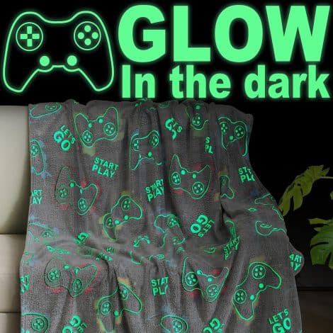 Luminous Gamer Blanket – Jekeno Glow in The Dark Game Controller Throw. Perfect gift for gamers, kids, and adults.