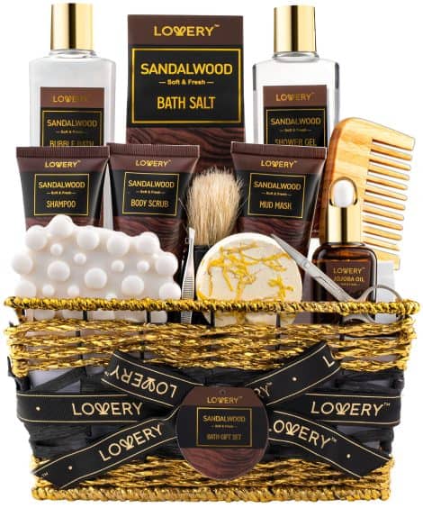 Holiday Men’s 14Pc Bath Set, Self-Care Kit with Sandalwood, Ideal Gifts for Dad, Boyfriend, Husband – Birthday Booster