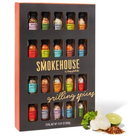 Thoughtfully’s Smokehouse Grill Seasoning Set includes 20 flavors like Chili Garlic, Rosemary Herb, Lime Chipotle, and Cajun.