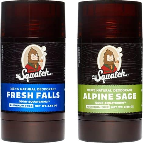 Dr. Squatch’s Men’s Deodorant, Alpine Sage + Fresh Falls Scent, Aluminum-Free, Natural Odor-Squatching Formula, 2 Pack (2.65 oz)