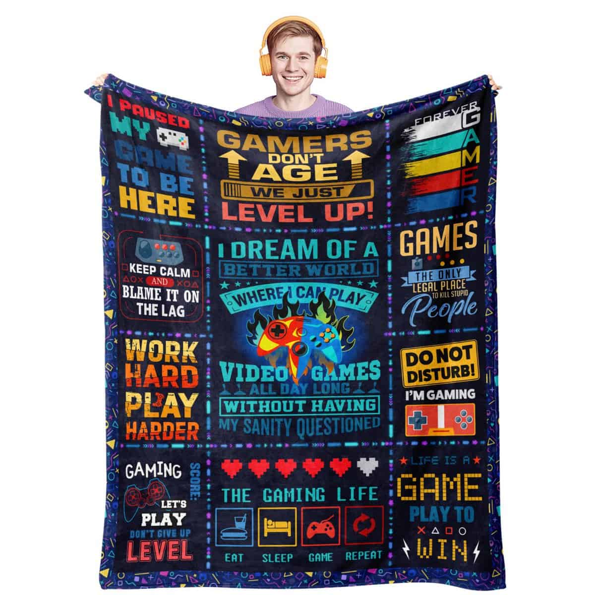 Quilazy Gamer Gifts, Gifts for Gamers, Gaming Gifts Blanket, Cool Gamer Gifts for Men Teen Boys Boyfriend, Video Game Gifts, Best Gamer Gift Ideas, Gamer Room Decor Gift, Game Lovers Throw Blanket 60"X 50"