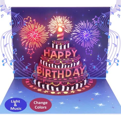 Fireworks Pop Up Cake Birthday Card with Lights and Music – Perfect Gift for Husband, Men, Women, Mom, Grandma.