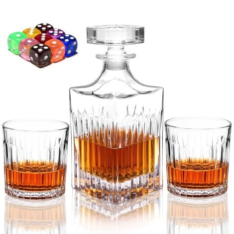 AFN Whiskey Decanter Sets, 25oz Set with 2 Crystal Glasses, Gifts for Men&Dad, Perfect for Whiskey&Bourbon. Ideal for Birthday, Retirement, Christmas, Valentine’s.