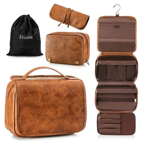 Elviros Toiletry Bag: Versatile travel organizer for men and women, 3-in-1 durable PU leather toiletries case.