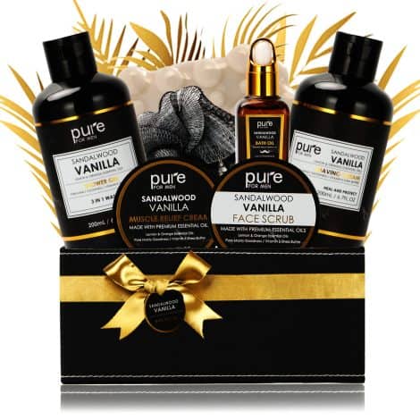 Pure Men’s Bath and Body Gift Set: 7-piece natural spa basket for men. Perfect gift for self-care!