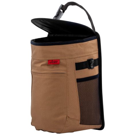 Lusso Gear Automotive Trash Can, Tan color, with Lid, Liner, Hooks, Waterproof Fabric. Perfect for Trucks, Vans, and SUVs.