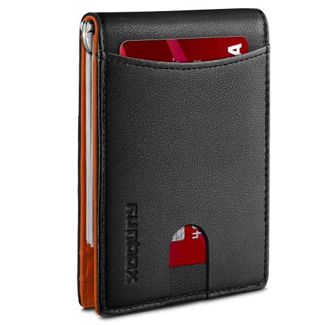 Authentic Leather Thin Wallet for Men with RFID Blocking, Money Clip, and Minimalist Design. Includes Gift Box.