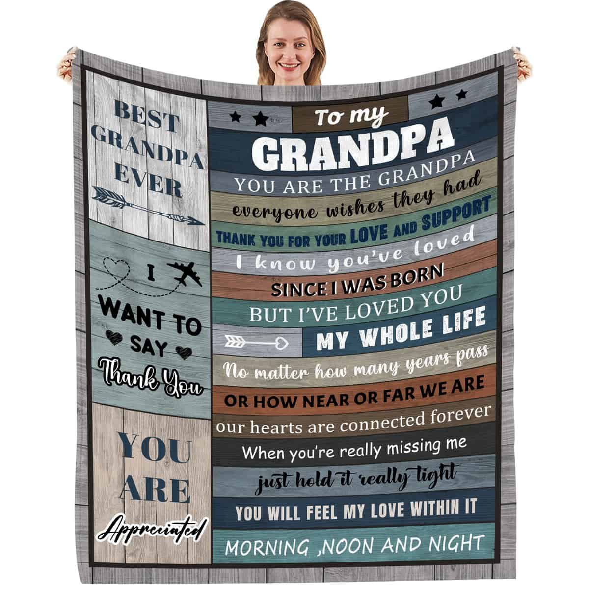 Nahjiiem Grandpa Gifts from Grandchildren Throw Blanket, Fathers Day Birthday Gifts for Grandfather, Christmas Day Best Gifts for Grandpa,Blanket for Grandpa Soft and Warm 60"x50"