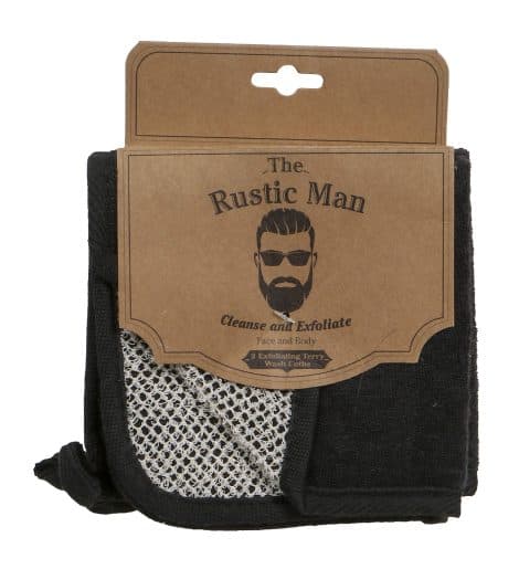 The Rustic Man Black Exfoliating Cloth Set for Face and Body, 3 Pack.