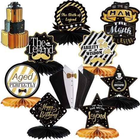 The Legendary Man Birthday Decorations – 10 Piece Honeycomb Centerpiece Table Decor for Father’s Day and Birthdays.