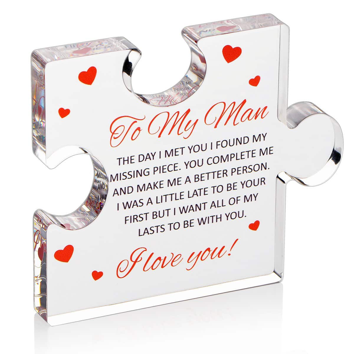 VELENTI to My Man - Engraved Acrylic Block Puzzle 4.1 x 3.5 inch Gifts for Him for Husband - Fiance Birthday Gifts, Valentines Day Gifts for Boyfriend - Cool Wedding Couple Gifts