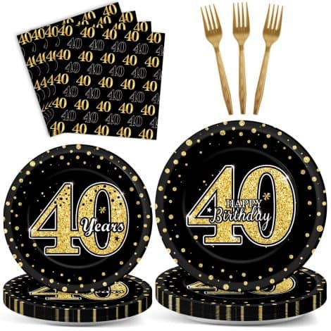 Celebrate 40 Years: Vintage-themed Tableware Set with 96 PCS, Perfect for 40th Birthday Party. Serves 24.