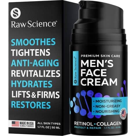 Men’s Face Cream, Day & Night Moisturizer, Anti-Aging Skincare with Collagen, Hyaluronic Acid, Vitamins E & A.