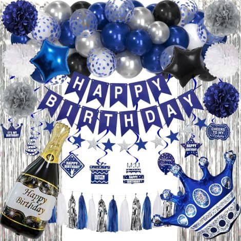 Ouddy Party Blue Birthday Kit: Balloons, Curtains, Banner, and more for Men’s and Boys’ Special Days.