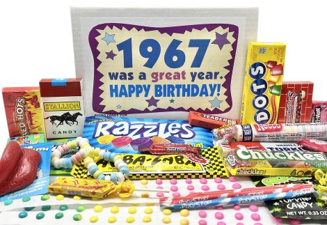 Retro Candy Yum – 1967 Birthday Gift Box filled with nostalgic candy mix from your childhood! Perfect for 56-year-olds born in 1967!