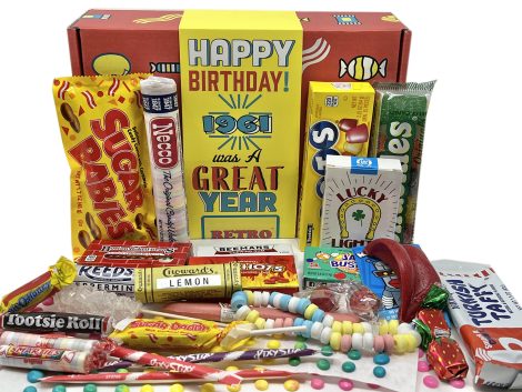 Throwback Treats – 1961 62nd Birthday Nostalgic Candy Mix for 62-year-old celebrating their 1961 birth year.