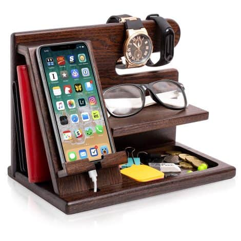 TESLYAR Wood Phone Docking Station – a versatile and stylish organizer for your essentials, perfect gift for any occasion.