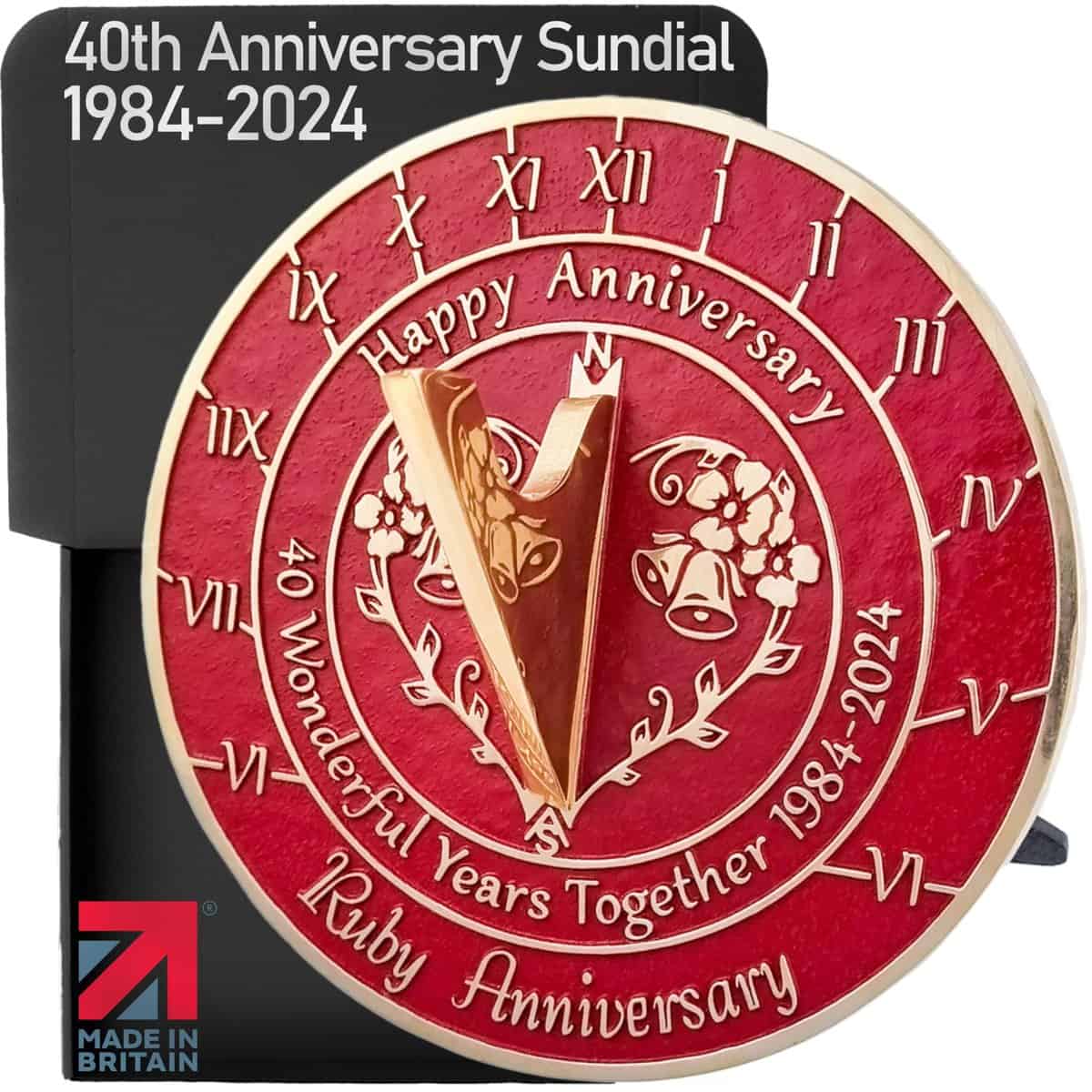 The Metal Foundry Anniversary Sundial Gift for 40th Ruby Wedding Anniversary in 2024 - Recycled Metal Home Decor Or Garden Present Idea - Handmade in UK for Him, Her Parents Or Couples 40 Year Celebration