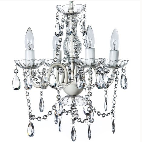 Gypsy Color’s Crystal White Flush Mount Chandelier – 4 Lights, Metal Frame, Clear Glass Stem, and Sparkling Acrylic Crystals.