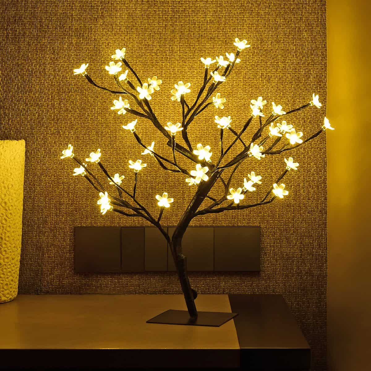 LIGHTSHARE 18 Inch Cherry Blossom Bonsai Tree, 48 LED Lights, 24V UL Listed Adapter Included, Metal Base, Warm White Lights, Ideal as Night Lights, Home Gift Idea