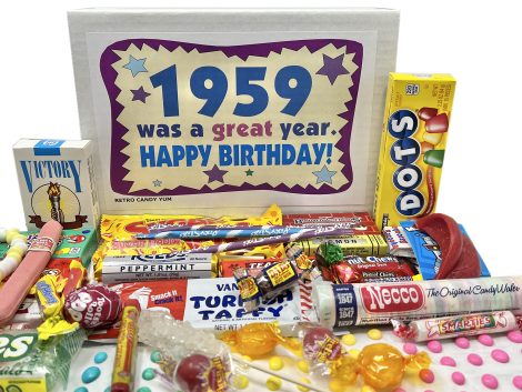 Retro Candy Yum – A sweet blast from the past! Treat yourself or a loved one to nostalgic 1959-inspired birthday candies.