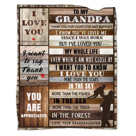 Grandpop presents, a warm, snug flannel blanket for Grandpa, ideal gift from his Granddaughter for Christmas.